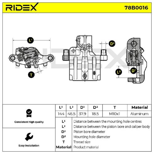 RIDEX 78B0016 Bremssattel Bremszange Hinten links für RENAULT Espace 1V (JK0/1) Bild RIDEX 78B0016 Bremssattel Bremszange Hinten links für RENAULT Espace 1V (JK0/1)