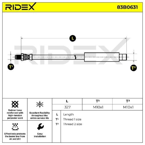 RIDEX Bremsschlauch 83B0631 BREMSSCHLÄUCHE Länge: 304mm für BMW 5 Limousine 7 Bild RIDEX Bremsschlauch 83B0631 BREMSSCHLÄUCHE Länge: 304mm für BMW 5 Limousine 7