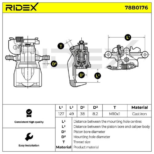 RIDEX 78B0176 Bremssattel Bremszange Hinten rechts für FORD MONDEO III Kombi für Bild RIDEX 78B0176 Bremssattel Bremszange Hinten rechts für FORD MONDEO III Kombi für