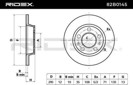 RIDEX 82B0145 2x Bremsscheiben Hinten Ø289,8mm voll für CITROËN 1687773280 Bild RIDEX 82B0145 2x Bremsscheiben Hinten Ø289,8mm voll für CITROËN 1687773280