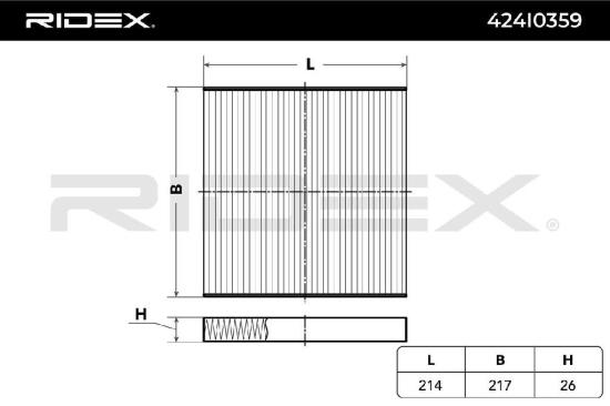 RIDEX 424I0359 Innenraumfilter Pollenfilter Höhe: 26 Breite: 217 Länge: 214 Bild RIDEX 424I0359 Innenraumfilter Pollenfilter Höhe: 26 Breite: 217 Länge: 214