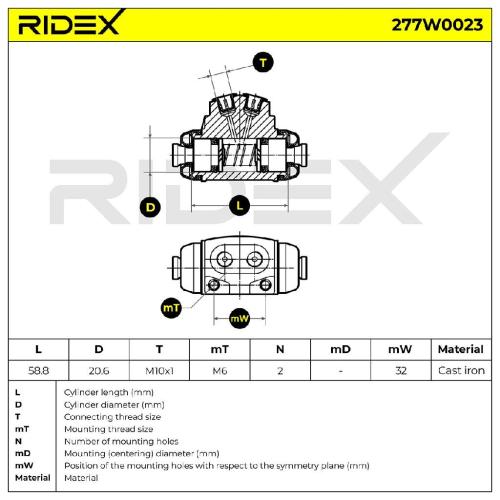 RIDEX 277W0023 1x Radbremszylinder Trommelbremse Radzylinder Hinten beidseitig Bild RIDEX 277W0023 1x Radbremszylinder Trommelbremse Radzylinder Hinten beidseitig