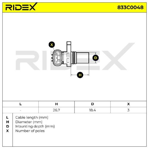 RIDEX Kurbelwellensensor 833C0048 Anzahl der Steckkontakte: 3 Hallsensor ohne Bild RIDEX Kurbelwellensensor 833C0048 Anzahl der Steckkontakte: 3 Hallsensor ohne
