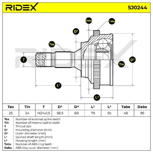 RIDEX 5J0244 Gelenksatz Antriebswelle Achswelle radseitig passend für PEUGEOT Bild RIDEX 5J0244 Gelenksatz Antriebswelle Achswelle radseitig passend für PEUGEOT