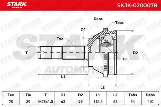 STARK SKJK-0200078 Gelenksatz Antriebswelle Achswelle außen radseitig Vorne Bild STARK SKJK-0200078 Gelenksatz Antriebswelle Achswelle außen radseitig Vorne