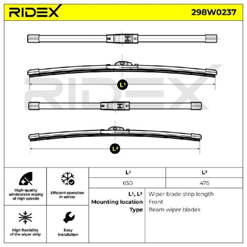 RIDEX Scheibenwischer Satz Wischerblätter Satz mit Spoiler Vorne Länge 1: 650mm Bild RIDEX Scheibenwischer Satz Wischerblätter Satz mit Spoiler Vorne Länge 1: 650mm