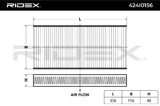 RIDEX 424I0156 Innenraumfilter Pollenfilter Höhe: 48 Breite: 176 Länge: 376 Bild RIDEX 424I0156 Innenraumfilter Pollenfilter Höhe: 48 Breite: 176 Länge: 376