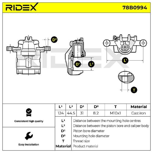 RIDEX 78B0994 Bremssattel Bremszange Hinten rechts für KIA RIO II (JB) Bild RIDEX 78B0994 Bremssattel Bremszange Hinten rechts für KIA RIO II (JB)