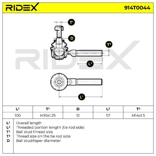 RIDEX Spurstangenkopf Vorderachse Traggelenk M14x1,5 A MM14x1,5R 914T0044 Bild RIDEX Spurstangenkopf Vorderachse Traggelenk M14x1,5 A MM14x1,5R 914T0044