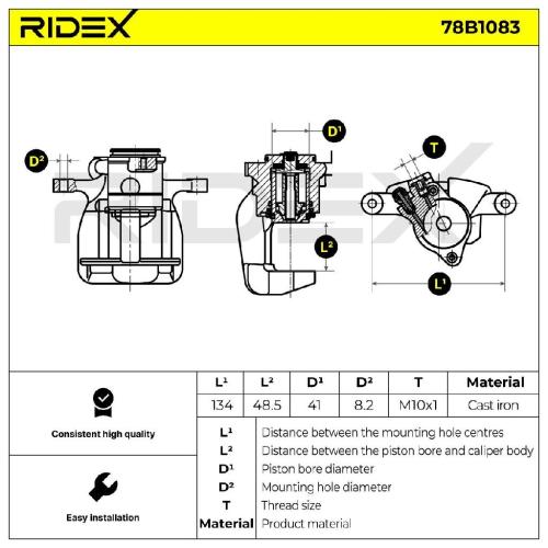 RIDEX 78B1083 Bremssattel Bremszange Hinten links für VW TIGUAN (5N) 5N0615403 Bild RIDEX 78B1083 Bremssattel Bremszange Hinten links für VW TIGUAN (5N) 5N0615403
