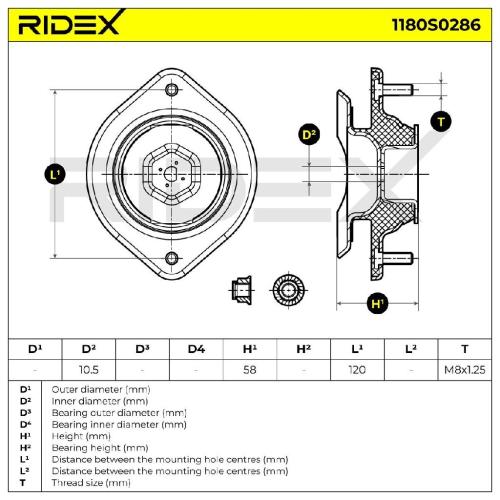 RIDEX 1180S0286 Federbeinstützlager ohne Wälzlager Hinten Vorne beidseitig Bild RIDEX 1180S0286 Federbeinstützlager ohne Wälzlager Hinten Vorne beidseitig