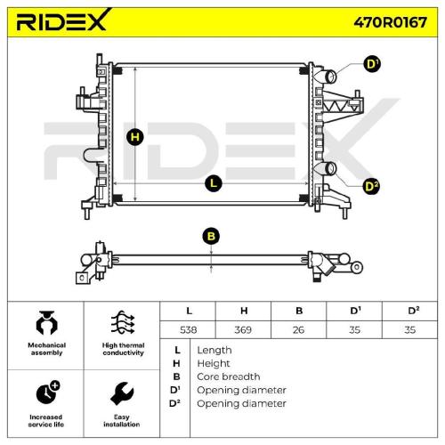 RIDEX 470R0167 Motorkühler / Wasserkühler für OPEL Corsa C Schrägheck (X01) Bild RIDEX 470R0167 Motorkühler / Wasserkühler für OPEL Corsa C Schrägheck (X01)