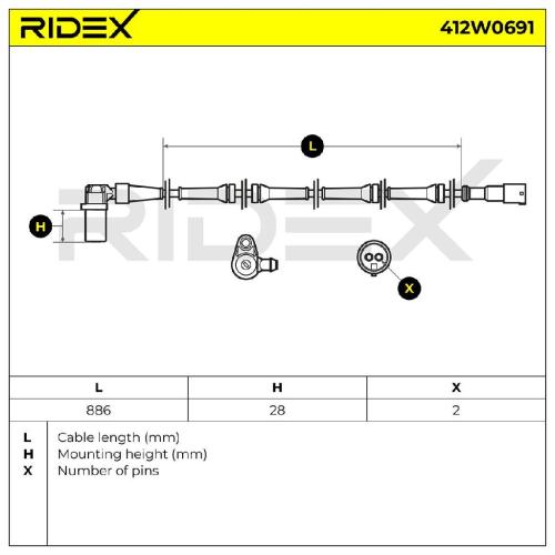 RIDEX ABS-Sensor 412W0691 Vorderachse rechts Sensorart: passiver Sensor Bild RIDEX ABS-Sensor 412W0691 Vorderachse rechts Sensorart: passiver Sensor