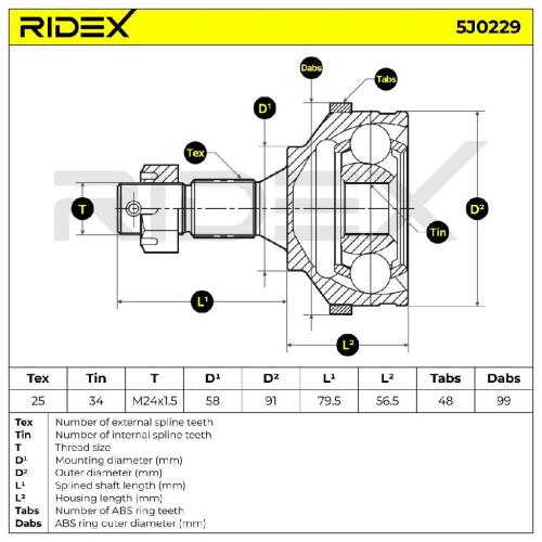 RIDEX 5J0229 Gelenksatz Antriebswelle Achswelle radseitig passend für PEUGEOT Bild RIDEX 5J0229 Gelenksatz Antriebswelle Achswelle radseitig passend für PEUGEOT