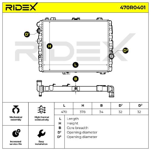 RIDEX 470R0401 Motorkühler / Wasserkühler für AUDI 80 Limousine (8C2, B4) Bild RIDEX 470R0401 Motorkühler / Wasserkühler für AUDI 80 Limousine (8C2, B4)