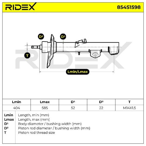 RIDEX 854S1598 2x Stoßdämpfer Federbein Gasdruck Vorne rechts links für BMW Bild RIDEX 854S1598 2x Stoßdämpfer Federbein Gasdruck Vorne rechts links für BMW
