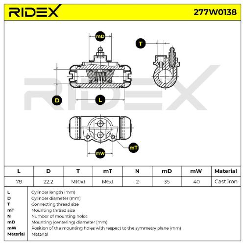 RIDEX 277W0138 1x Radbremszylinder Trommelbremse Radzylinder Hinten beidseitig Bild RIDEX 277W0138 1x Radbremszylinder Trommelbremse Radzylinder Hinten beidseitig