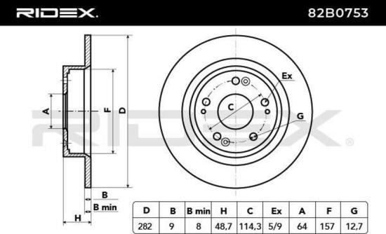 RIDEX 82B0753 2x Bremsscheiben Hinten Ø282mm voll für HONDA 42510SFY000 Bild RIDEX 82B0753 2x Bremsscheiben Hinten Ø282mm voll für HONDA 42510SFY000