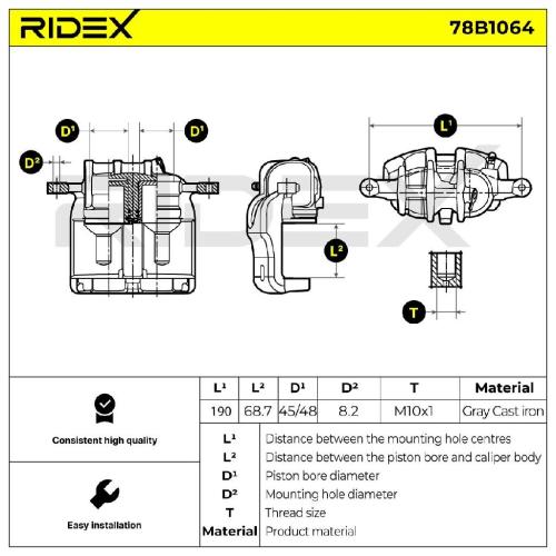 RIDEX 78B1064 Bremssattel Bremszange Vorne rechts für CITROËN JUMPY Kasten Bild RIDEX 78B1064 Bremssattel Bremszange Vorne rechts für CITROËN JUMPY Kasten