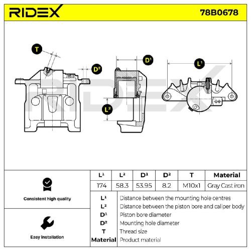RIDEX 78B0678 Bremssattel Bremszange Vorne rechts für VW Transporter T1V Bus für Bild RIDEX 78B0678 Bremssattel Bremszange Vorne rechts für VW Transporter T1V Bus für