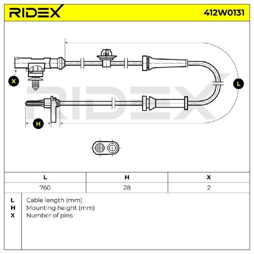 RIDEX ABS-Sensor 412W0131 Vorderachse beidseitig Sensorart: aktiver Sensor 760mm Bild RIDEX ABS-Sensor 412W0131 Vorderachse beidseitig Sensorart: aktiver Sensor 760mm