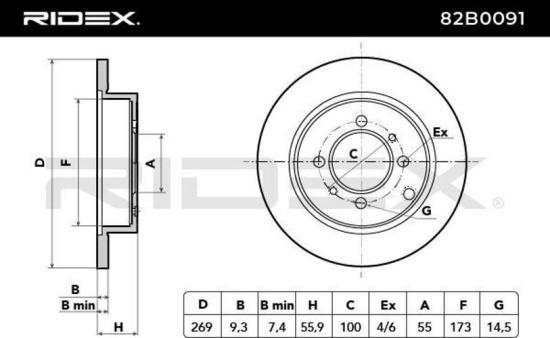 RIDEX 82B0091 2x Bremsscheiben Hinten Ø269mm voll für TOYOTA 1132107700 Bild RIDEX 82B0091 2x Bremsscheiben Hinten Ø269mm voll für TOYOTA 1132107700