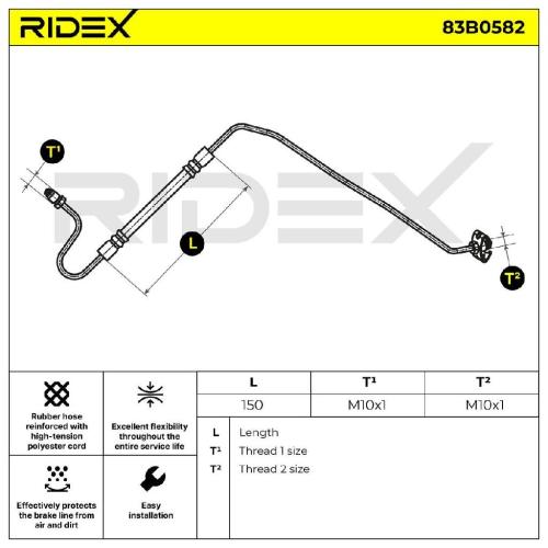 RIDEX Bremsschlauch 83B0582 HINTEN rechts BREMSSCHLÄUCHE passend für PEUGEOT 207 Bild RIDEX Bremsschlauch 83B0582 HINTEN rechts BREMSSCHLÄUCHE passend für PEUGEOT 207