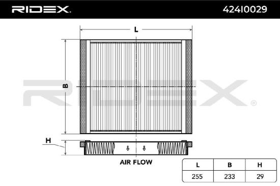 RIDEX 424I0029 Innenraumfilter Pollenfilter Höhe: 29 Breite: 233 Länge: 256 Bild RIDEX 424I0029 Innenraumfilter Pollenfilter Höhe: 29 Breite: 233 Länge: 256