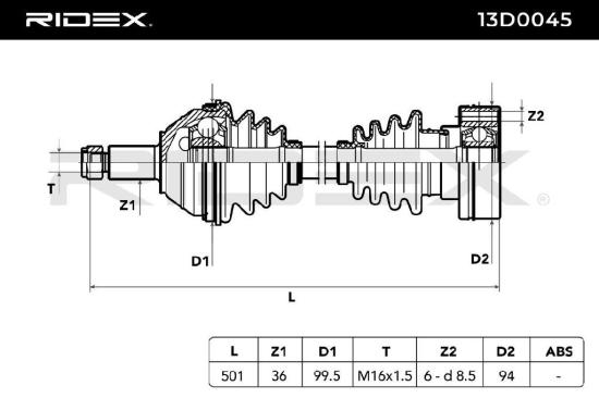 RIDEX Antriebswelle Achswelle Vorderachse/Vorne links für VW POLO (9N) Bild RIDEX Antriebswelle Achswelle Vorderachse/Vorne links für VW POLO (9N)