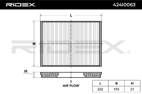 RIDEX 424I0063 Innenraumfilter Pollenfilter Höhe: 21 Breite: 193 Länge: 252 Bild RIDEX 424I0063 Innenraumfilter Pollenfilter Höhe: 21 Breite: 193 Länge: 252