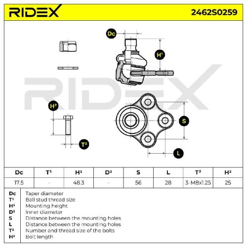 RIDEX 2462S0259 Traggelenk Führungsgelenk Vorne für FORD Fiesta Mk5 Schrägheck Bild RIDEX 2462S0259 Traggelenk Führungsgelenk Vorne für FORD Fiesta Mk5 Schrägheck