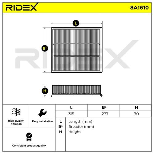 RIDEX 8A1610 Motor Luftfilter Eckig Umluftfilter passend für MERCEDES-BENZ Bild RIDEX 8A1610 Motor Luftfilter Eckig Umluftfilter passend für MERCEDES-BENZ