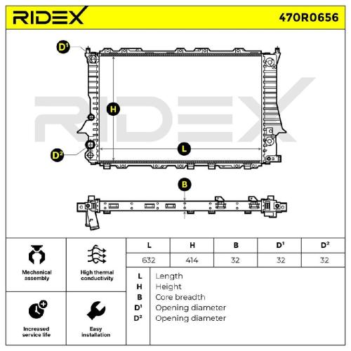 RIDEX 470R0656 Motorkühler / Wasserkühler für AUDI 100 Limousine (4A2, C4) Bild RIDEX 470R0656 Motorkühler / Wasserkühler für AUDI 100 Limousine (4A2, C4)