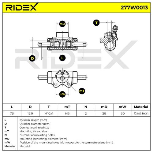 RIDEX 277W0013 1x Radbremszylinder Trommelbremse Radzylinder Hinten beidseitig Bild RIDEX 277W0013 1x Radbremszylinder Trommelbremse Radzylinder Hinten beidseitig