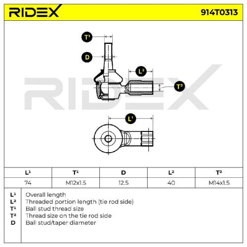 RIDEX Spurstangenkopf vorne Traggelenk M14x1,5 914T0313 für OPEL Mokka / Mokka X Bild RIDEX Spurstangenkopf vorne Traggelenk M14x1,5 914T0313 für OPEL Mokka / Mokka X