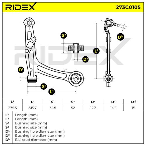 RIDEX 273C0105 Lenker Radaufhängung Querlenker Front rechts für FIAT PANDA (169) Bild RIDEX 273C0105 Lenker Radaufhängung Querlenker Front rechts für FIAT PANDA (169)