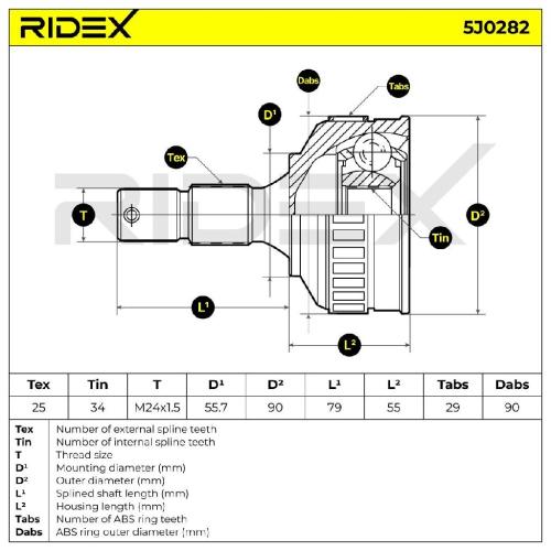 RIDEX 5J0282 Gelenksatz Antriebswelle Achswelle radseitig für CITROËN 3272Y3 Bild RIDEX 5J0282 Gelenksatz Antriebswelle Achswelle radseitig für CITROËN 3272Y3