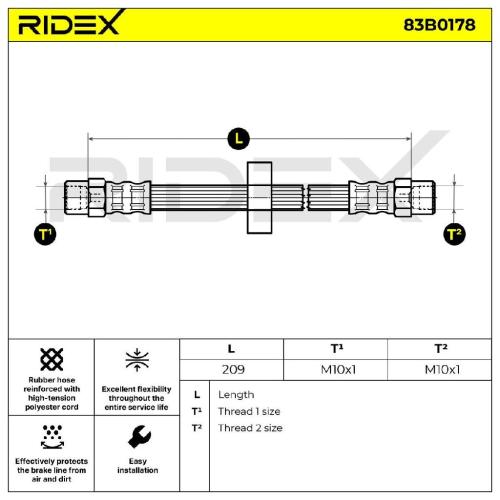 RIDEX Bremsschlauch 83B0178 HINTEN beidseitig BREMSSCHLÄUCHE für VW Golf 1I Bild RIDEX Bremsschlauch 83B0178 HINTEN beidseitig BREMSSCHLÄUCHE für VW Golf 1I