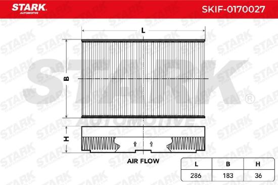 STARK SKIF-0170027 Innenraumfilter Pollenfilter Höhe: 36 Breite: 175 Länge: 286 Bild STARK SKIF-0170027 Innenraumfilter Pollenfilter Höhe: 36 Breite: 175 Länge: 286