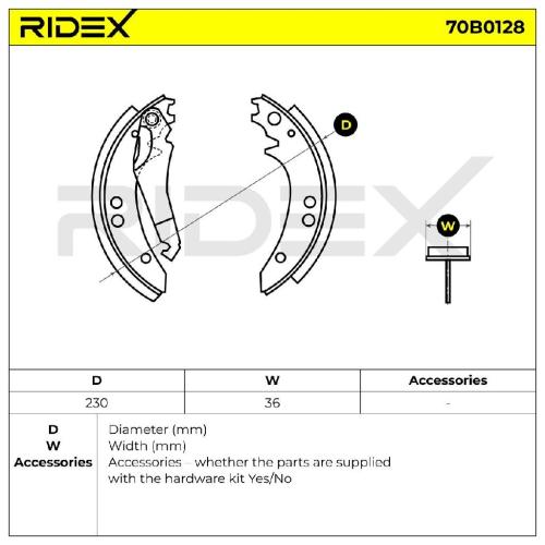 RIDEX Bremsbacken Satz für Trommelbremse Hinten mit Hebel 70B0128 Bild RIDEX Bremsbacken Satz für Trommelbremse Hinten mit Hebel 70B0128