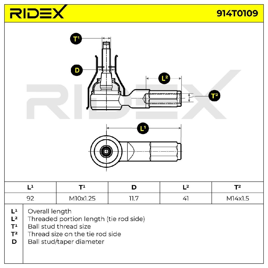 RIDEX Spurstangenkopf Vorderachse beidseitig Traggelenk M10x1,25 A 914T0109