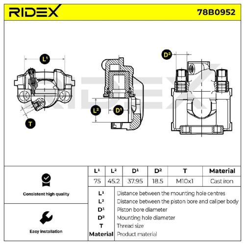 RIDEX 78B0952 Bremssattel Bremszange Hinten rechts für BMW 5 Limousine (E34) für Bild RIDEX 78B0952 Bremssattel Bremszange Hinten rechts für BMW 5 Limousine (E34) für