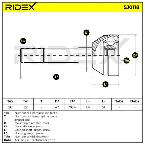 RIDEX 5J0118 Gelenksatz Antriebswelle Achswelle radseitig für SUZUKI Samurai SUV Bild RIDEX 5J0118 Gelenksatz Antriebswelle Achswelle radseitig für SUZUKI Samurai SUV