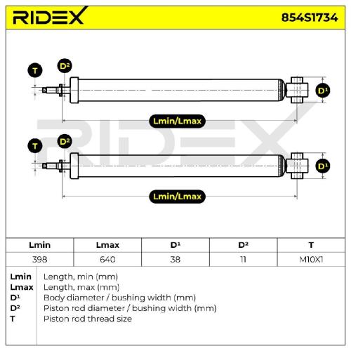 RIDEX 854S1734 2x Stoßdämpfer Gasdruck Hinten für VW Golf 1V Schrägheck (1J1) Bild RIDEX 854S1734 2x Stoßdämpfer Gasdruck Hinten für VW Golf 1V Schrägheck (1J1)