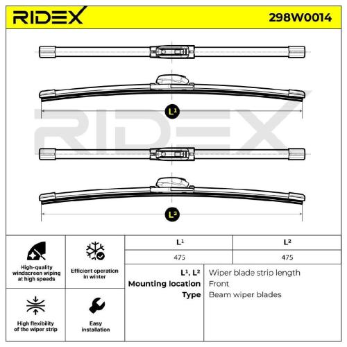 RIDEX Scheibenwischer Satz Wischerblätter Satz mit Spoiler Vorne Länge 1: 475mm Bild RIDEX Scheibenwischer Satz Wischerblätter Satz mit Spoiler Vorne Länge 1: 475mm