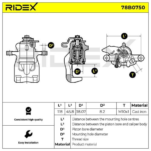 RIDEX 78B0750 Bremssattel Bremszange Hinten links für RENAULT KANGOO (KC0/1) Bild RIDEX 78B0750 Bremssattel Bremszange Hinten links für RENAULT KANGOO (KC0/1)