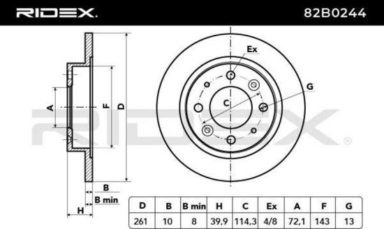 RIDEX 82B0244 2x Bremsscheiben Hinten Ø261mm voll für KIA CARENS II (FJ) Bild RIDEX 82B0244 2x Bremsscheiben Hinten Ø261mm voll für KIA CARENS II (FJ)