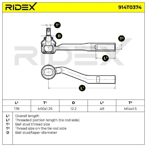 RIDEX Spurstangenkopf Vorderachse links Traggelenk M14X1,5 914T0374 für CITROËN Bild RIDEX Spurstangenkopf Vorderachse links Traggelenk M14X1,5 914T0374 für CITROËN
