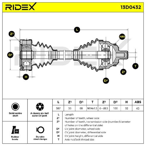 RIDEX Antriebswelle Achswelle Vorderachse/Vorne links für AUDI 80 Limousine Bild RIDEX Antriebswelle Achswelle Vorderachse/Vorne links für AUDI 80 Limousine