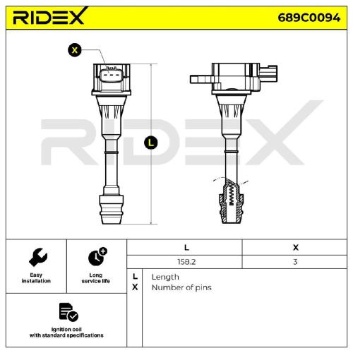 RIDEX 689C0094 Zündspule für NISSAN X-TRAIL (T30) 224488H300 224488H310 Bild RIDEX 689C0094 Zündspule für NISSAN X-TRAIL (T30) 224488H300 224488H310